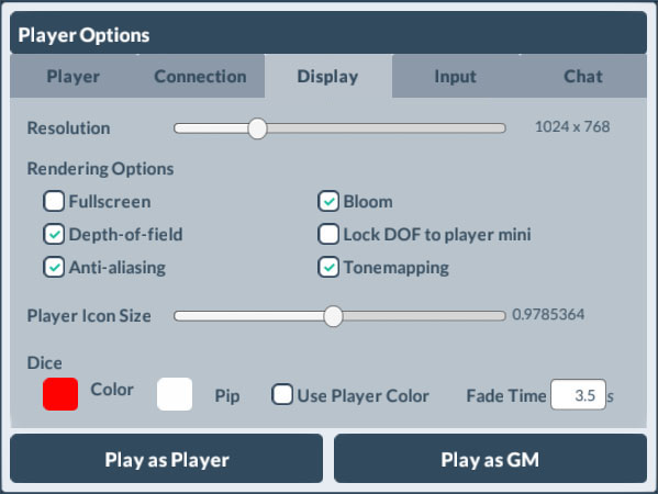 Player Options - Display Panel